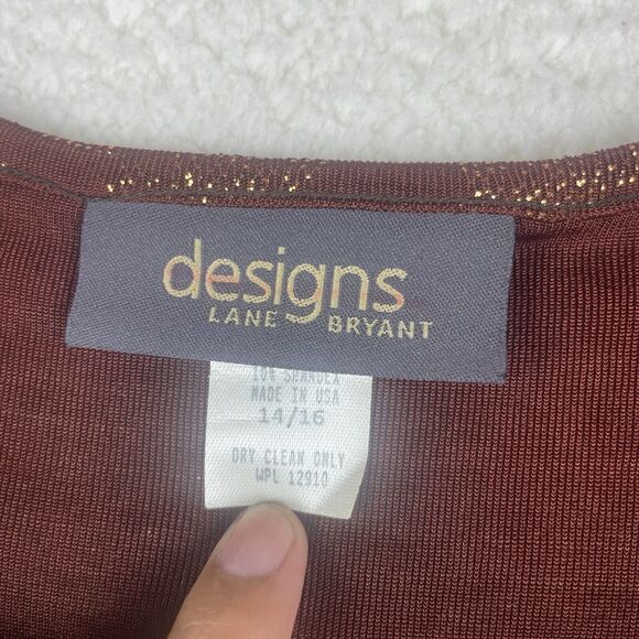 Designs Lane Bryant Women’s Plus Sz 14/16 Red Short Sleeve Semi-Sheer Blouse - Picture 6 of 7